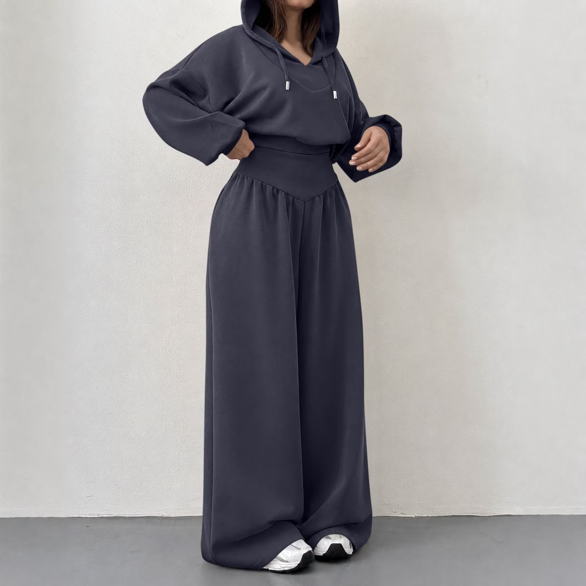 Cropped Hoodie & Wide‐Leg Pants Two‐Piece Loungewear Set