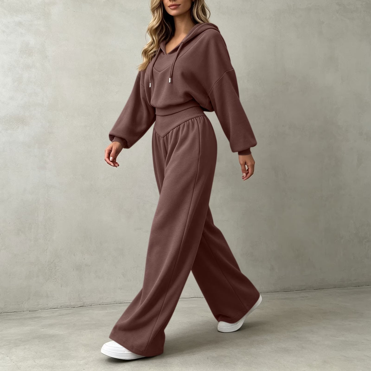 Cropped Hoodie & Wide‐Leg Pants Two‐Piece Loungewear Set
