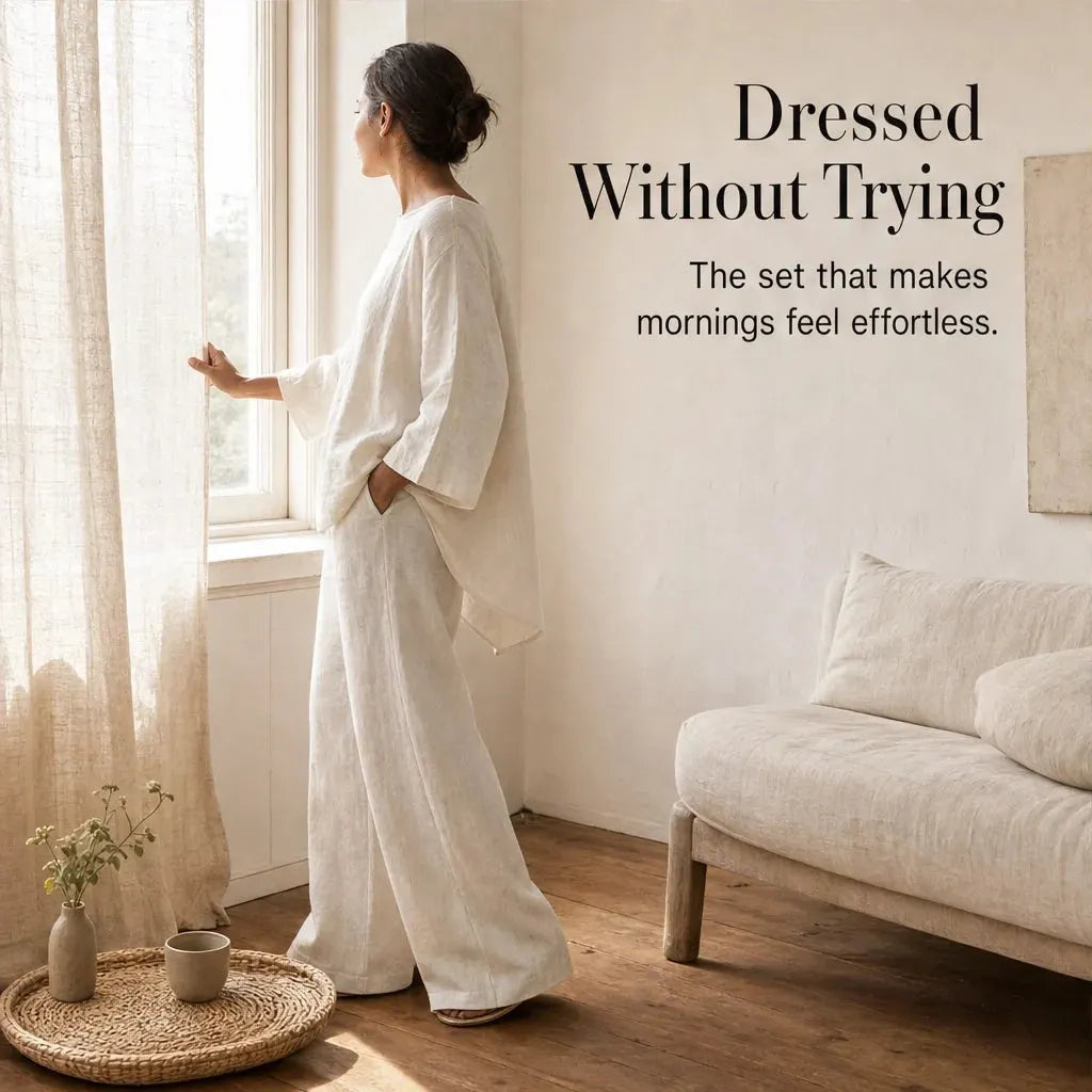 Loose-Fit Long Sleeve Top & Wide-Leg Trousers Two-Piece Set + 50% OFF