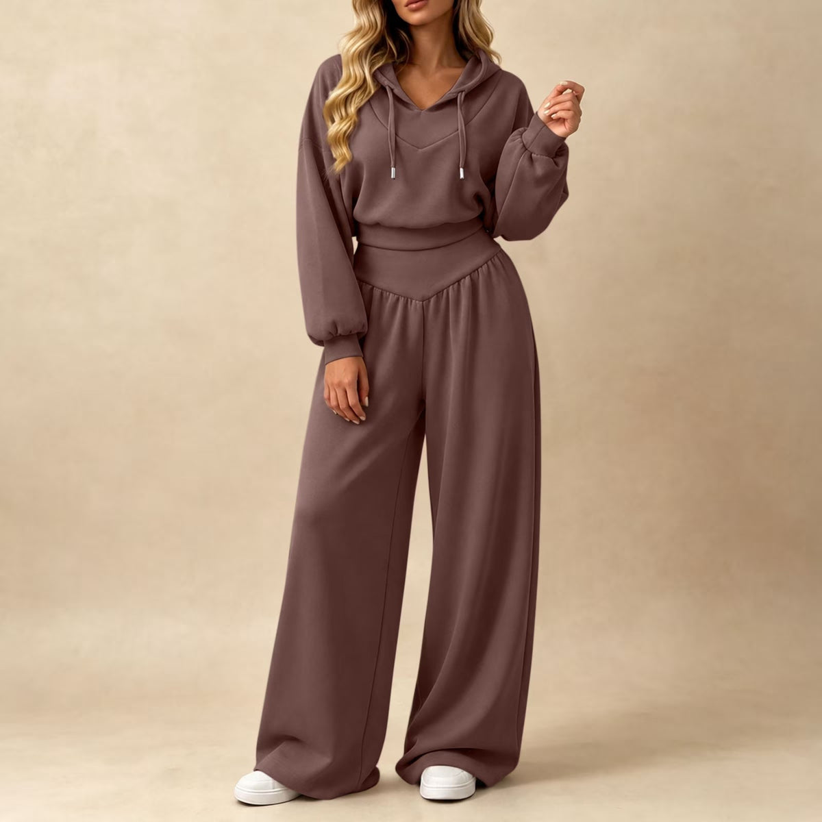 Cropped Hoodie & Wide‐Leg Pants Two‐Piece Loungewear Set