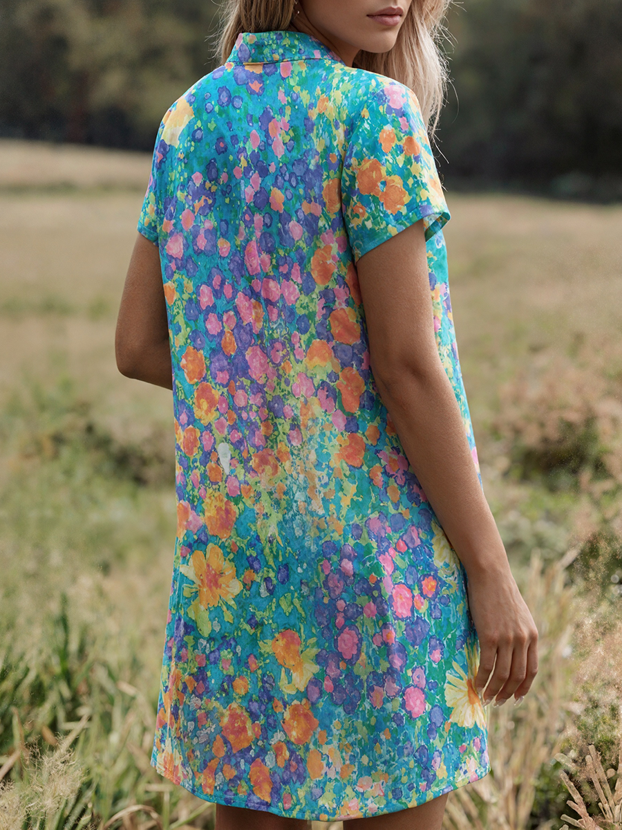 Casual Floral Short Sleeve Midi Dress