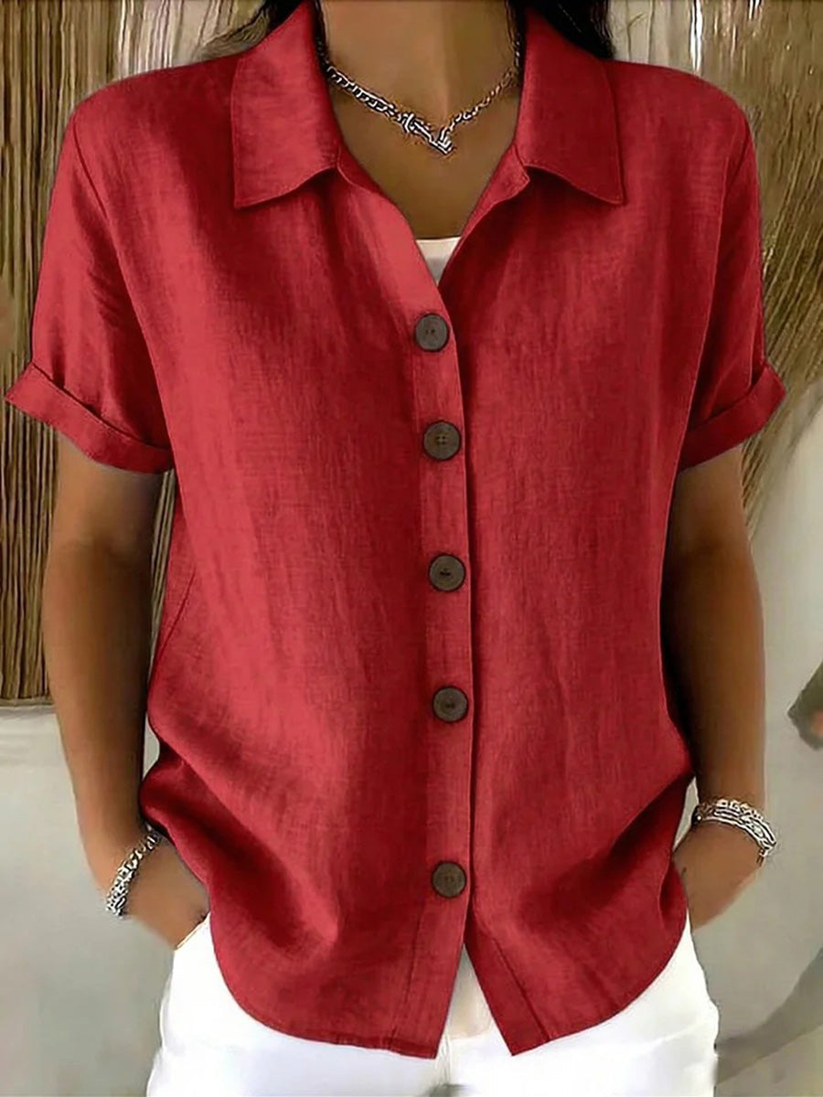 Breathable Short Sleeve Button Blouse