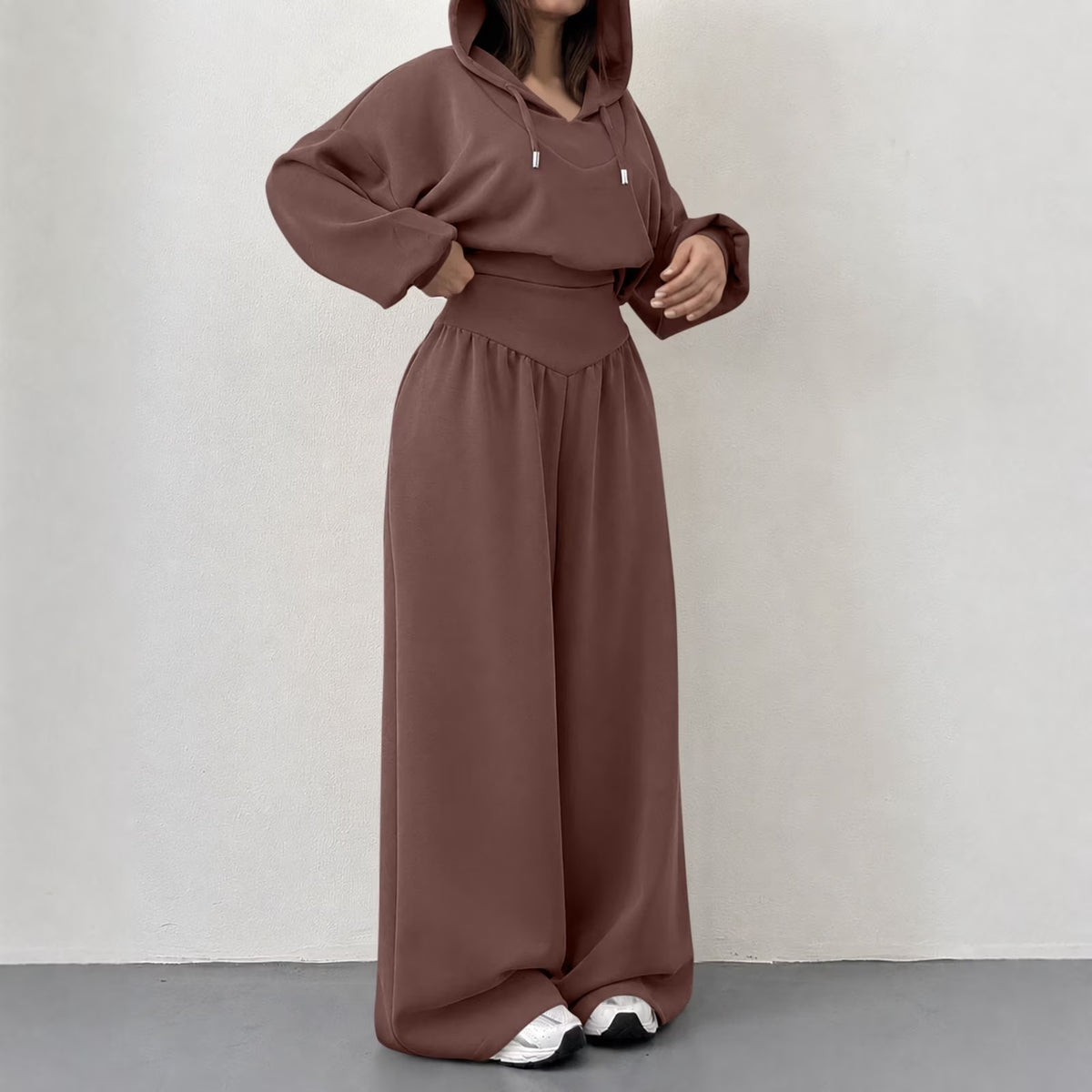 Cropped Hoodie & Wide‐Leg Pants Two‐Piece Loungewear Set