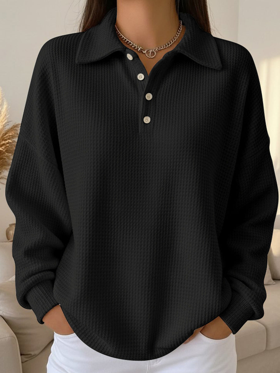 Classic Waffle Long Sleeve Polo Top