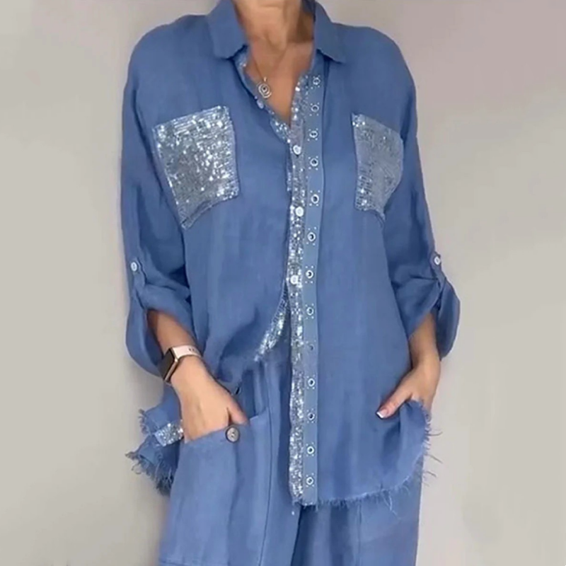 Sequined Blouse And Trousers Set