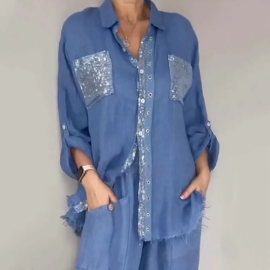 Sequined Blouse And Trousers Set